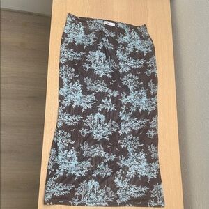 Miaou Mesh Midi Skirt Brown Blue Toile Print Size S